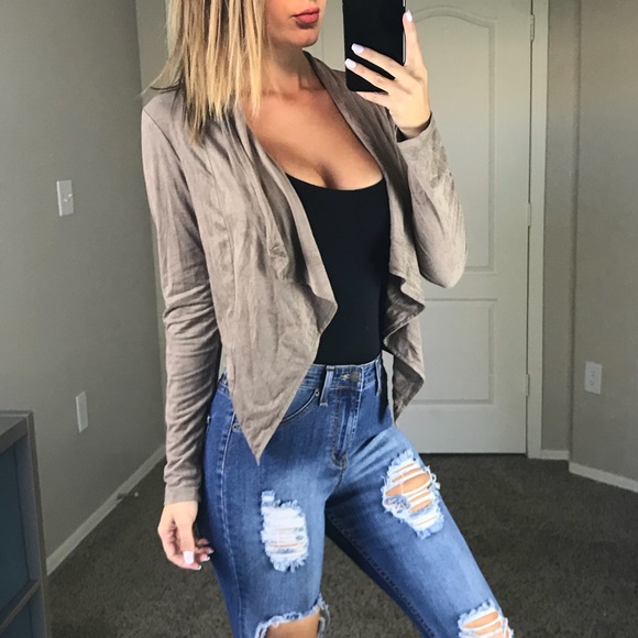 Last One-Taupe Suede Cardigan- - Picture 2 of 4